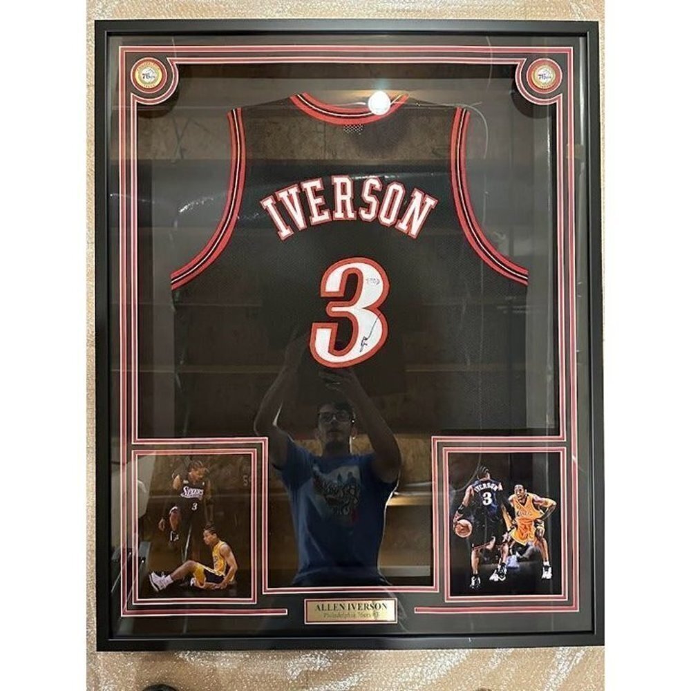 Allen Iverson signed autographed Philadelphia 76ers customer jersey framed PSA